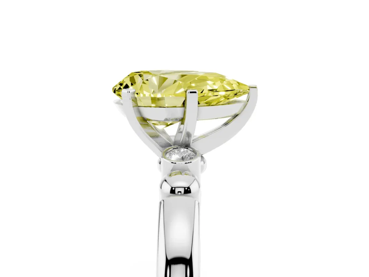 Fancy Yellow Pear Cut Solitaire Beaded Band with Four-Prong Setting Platinum