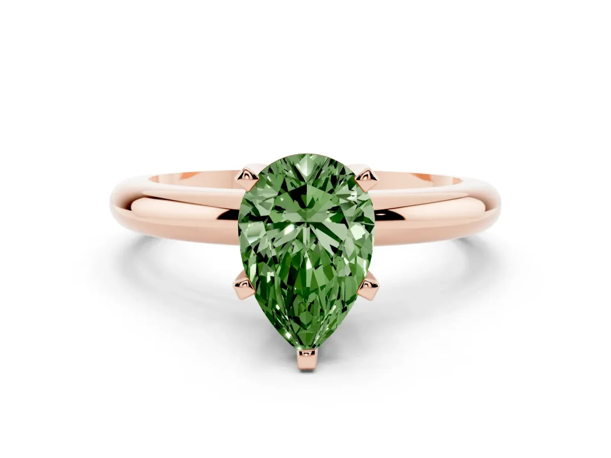 Fancy Green Pear Cut Diamond Solitaire Engagement Ring with Round Band and Four-Prong Setting Rose gold