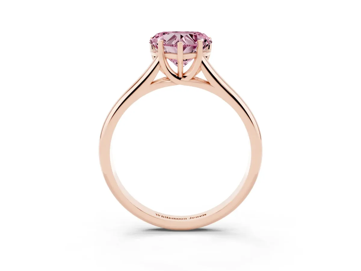 Fancy Pink Heart Cut Cut Diamond Solitaire Engagement Ring with Tapered Plain Band and Four-Prong Setting Rose gold