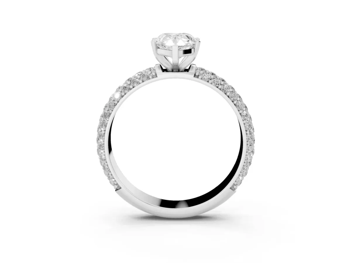 Pear Cut Diamond Solitaire Ring with Prong Setting and Pavé Band Platinum