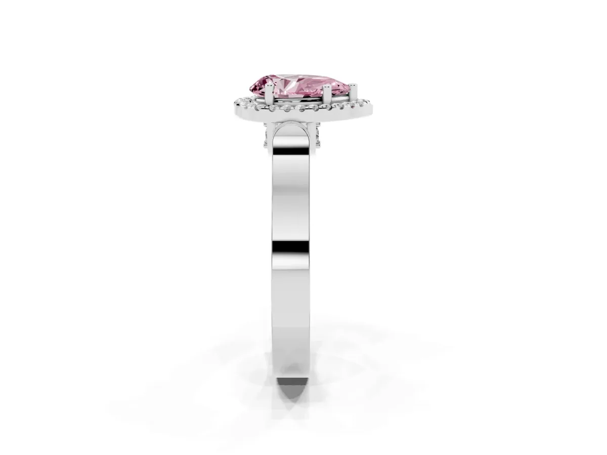 Fancy Pink Pear Cut Halo Pave Split Shank Prong Setting Ring Silver