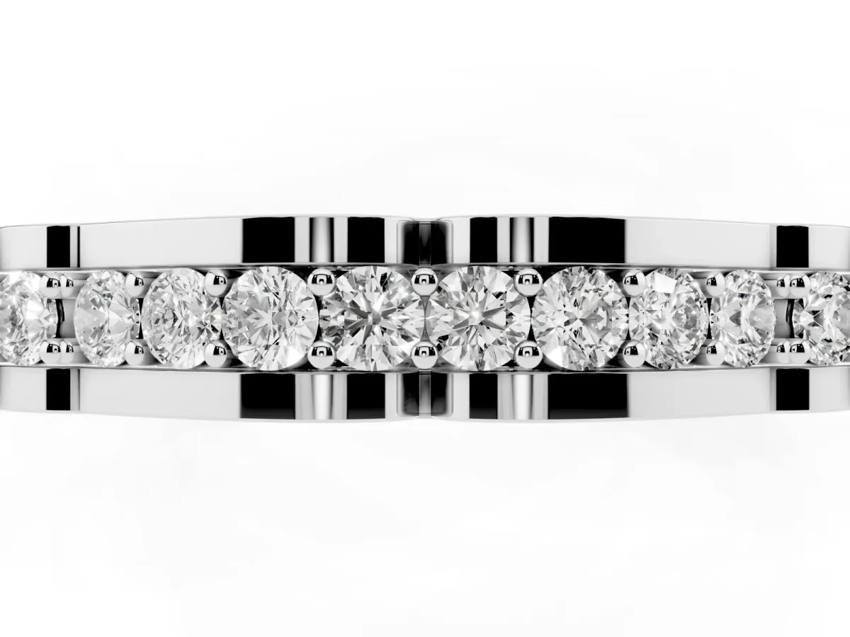 Round Cut Diamond Channel Set White Gold Band Silver