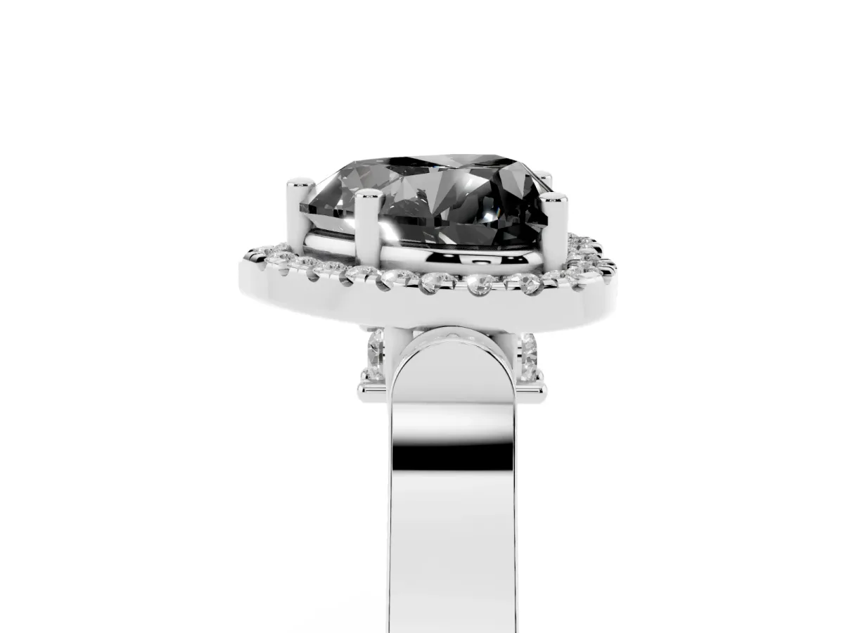 Fancy Black Heart Cut Halo Round Diamond Twist Band with Four-Prong Setting Platinum