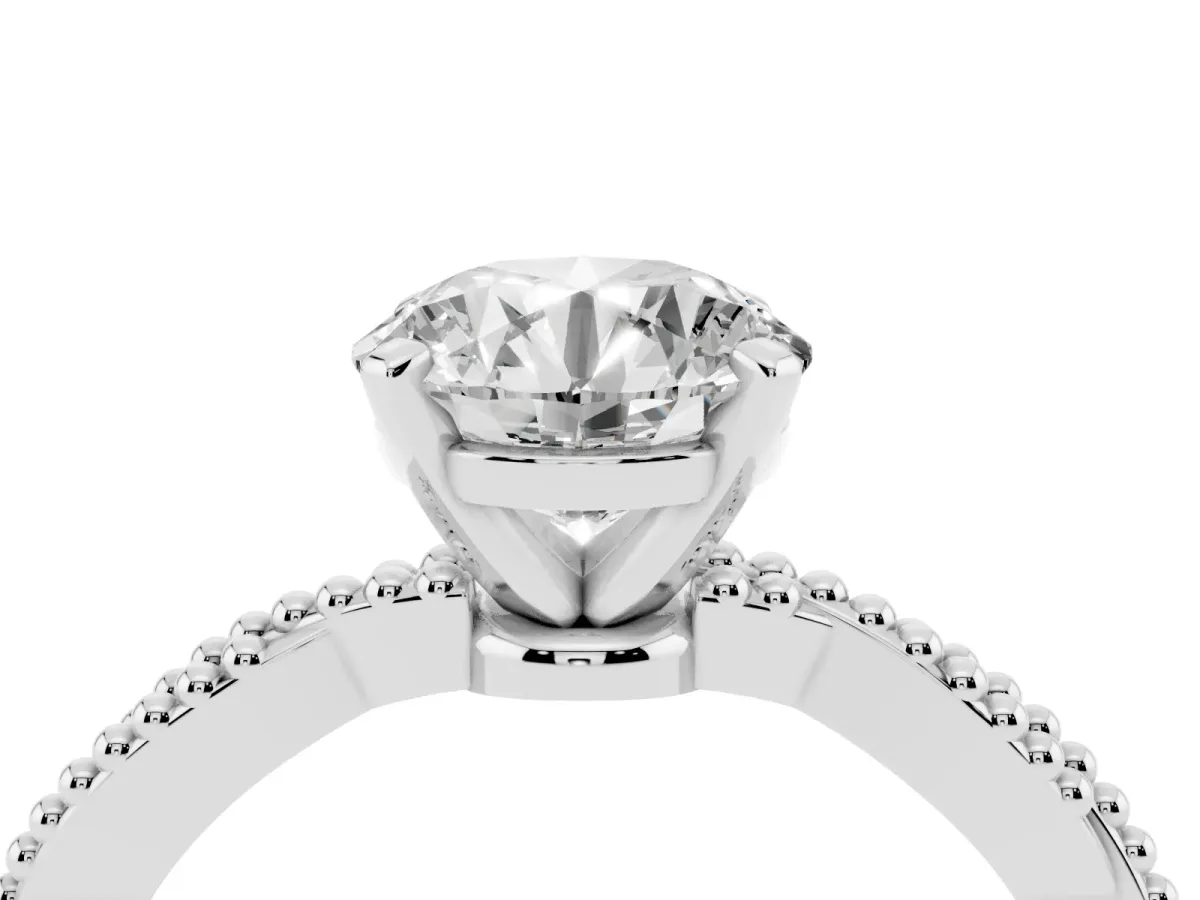 Round Cut Solitaire Twisted Band with Bead Prong Setting White gold