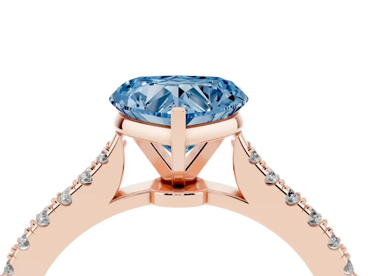 Fancy Blue Heart Cut Cut Solitaire Diamond Engagement Ring with Pave Band and Four-Prong Setting Rose gold
