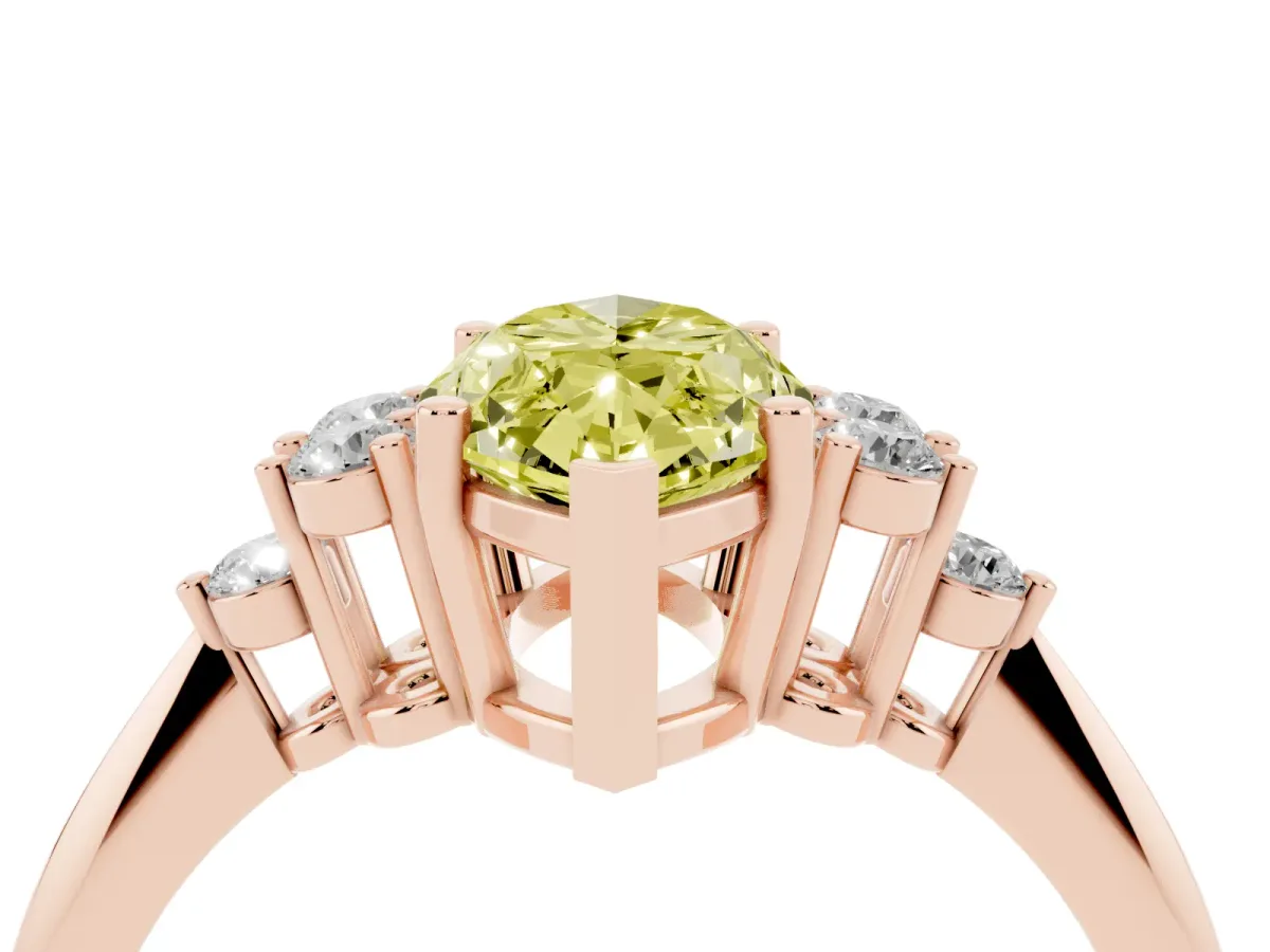 Fancy Yellow Marquise Cut Cut Diamond Cluster Ring with Solitaire Band and Four-Prong Setting Rose gold