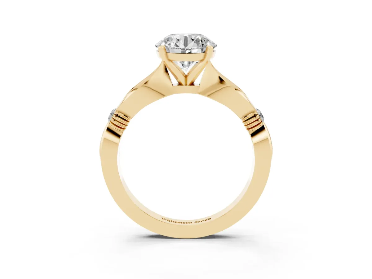 Round Cut Solitaire Diamond Twisted Band with Four-Prong Setting Yellow gold