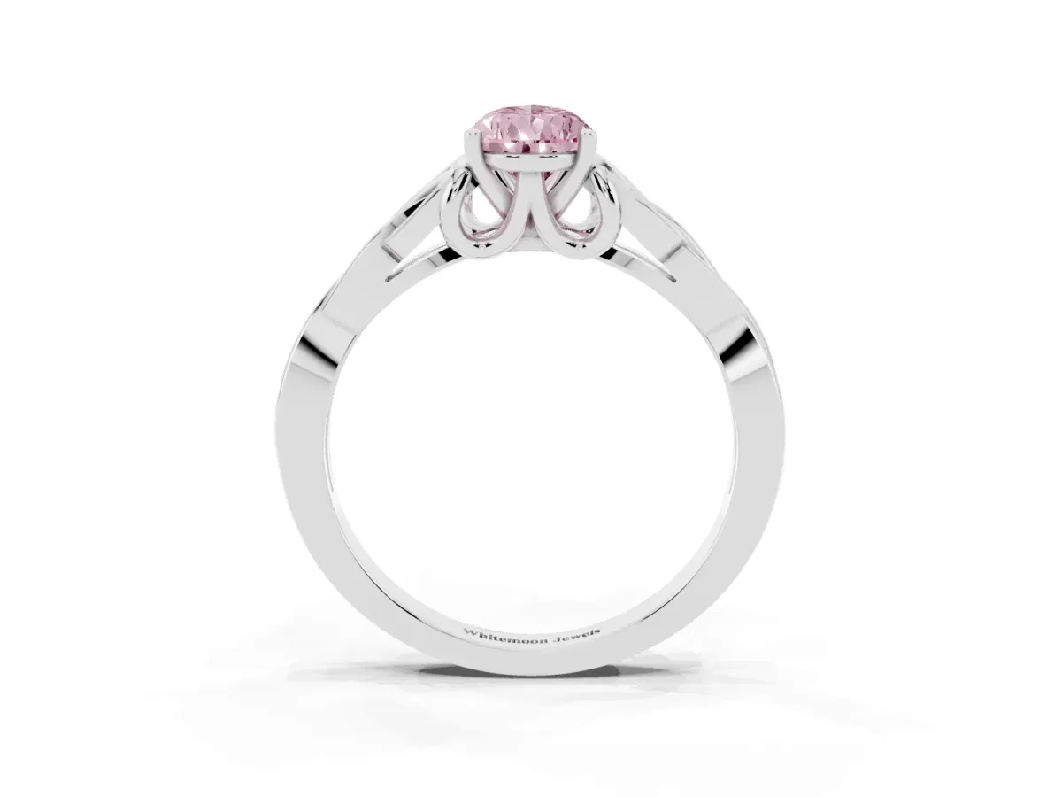 Fancy Pink Pear Cut Diamond Solitaire Engagement Ring with Celtic Knot Band and Four-Prong Setting Silver