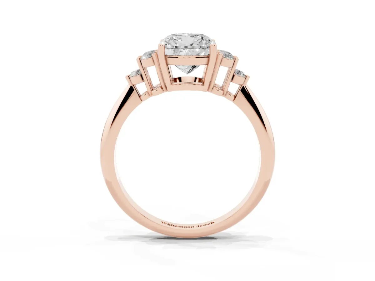 Cushion Cut Cut Diamond Cluster Ring with Solitaire Band and Four-Prong Setting Rose gold