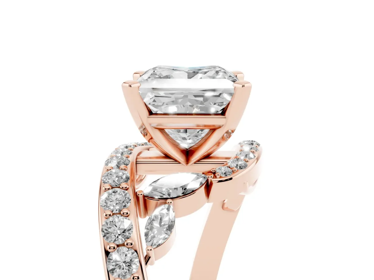 Princess Cut Solitaire with Pavé Twist Band and Four-Prong Setting Rose gold