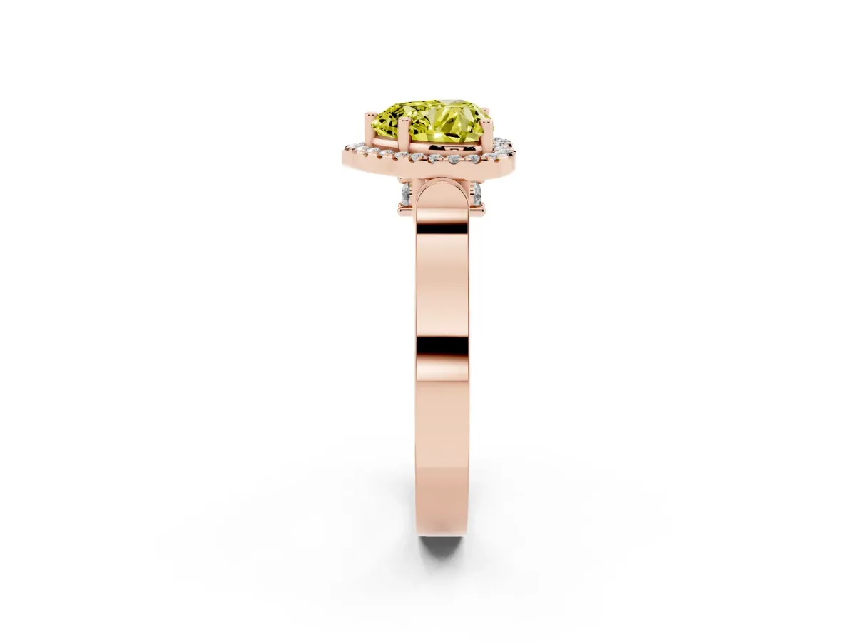 Fancy Yellow Heart Cut Halo Pave Split Shank Prong Setting Ring Rose gold