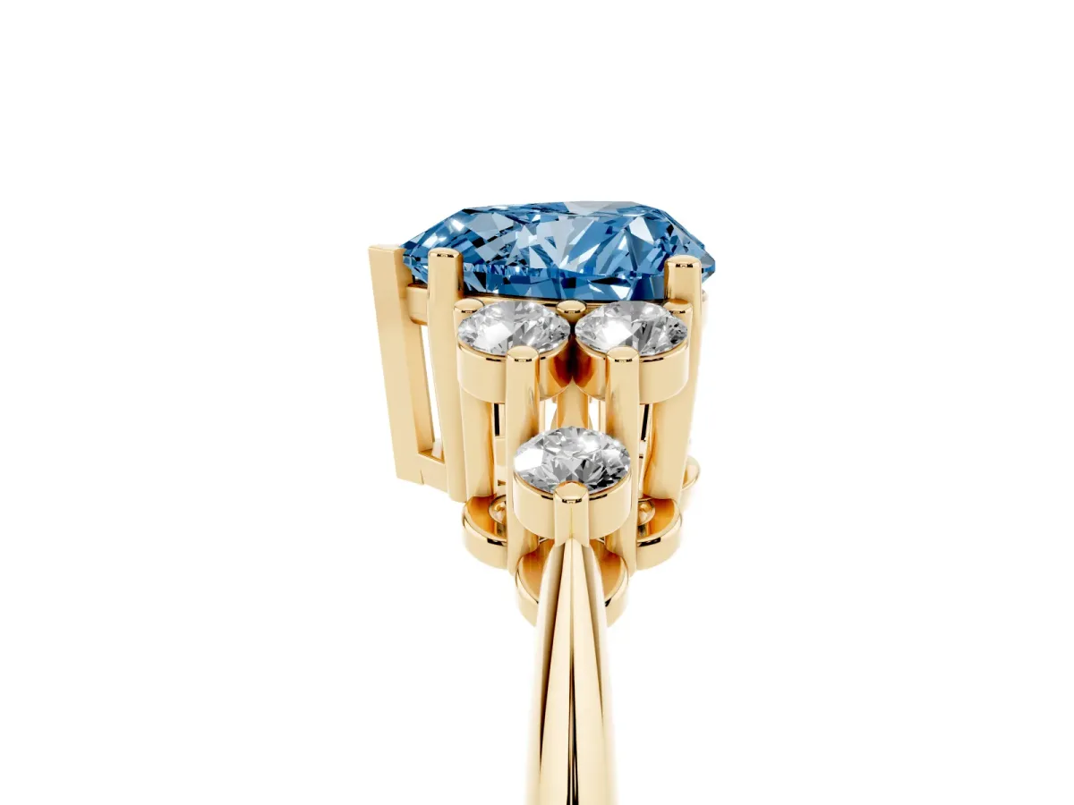 Fancy Blue Heart Cut Cut Diamond Cluster Ring with Solitaire Band and Four-Prong Setting Yellow gold