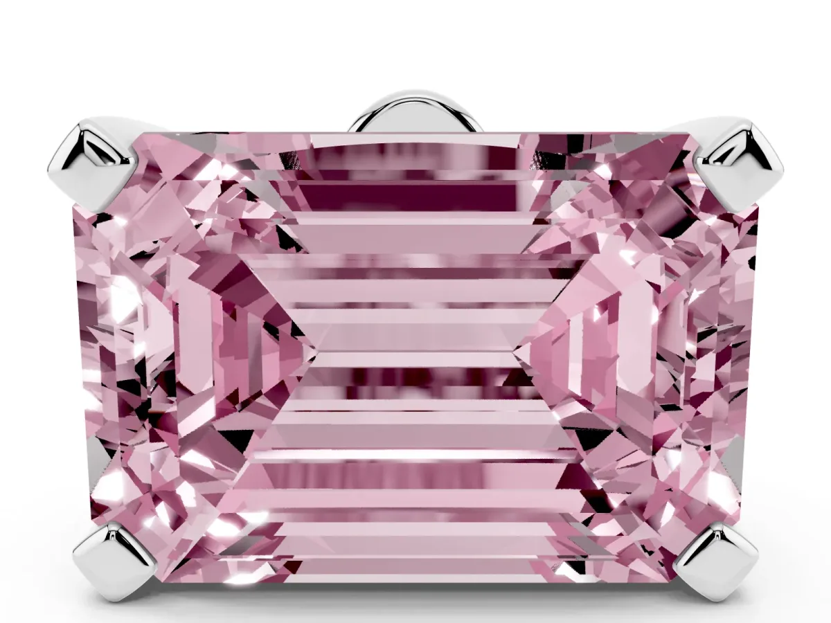 Fancy Pink Emerald Cut Diamond Solitaire Ring with Prong Setting and Classic Band Platinum
