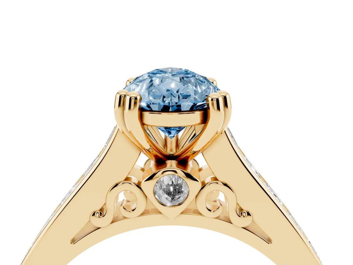 Fancy Blue Pear Cut Cut Channel Set Solitaire Engagement Ring with Prong Setting Yellow gold