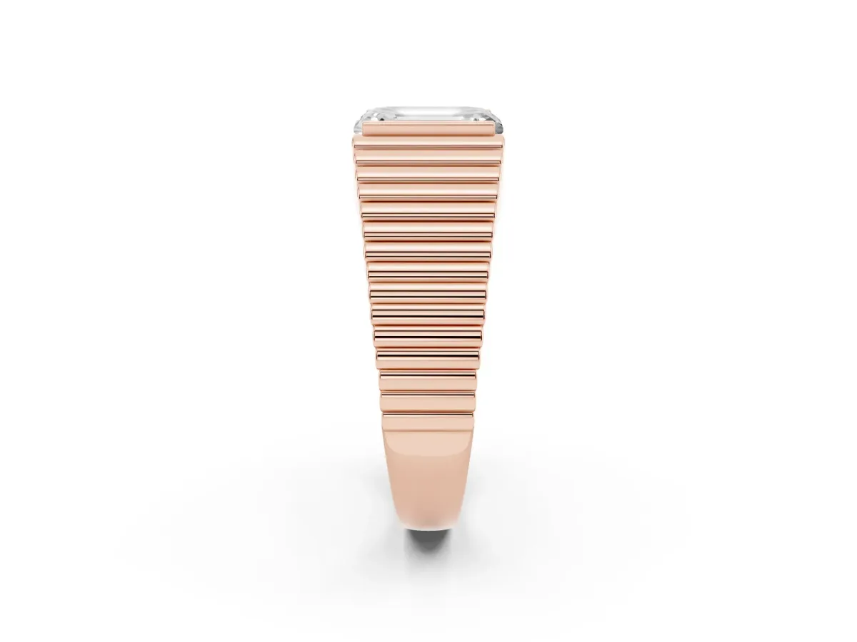 Emerald Cut Diamond Fluted Mens Ring Rose gold