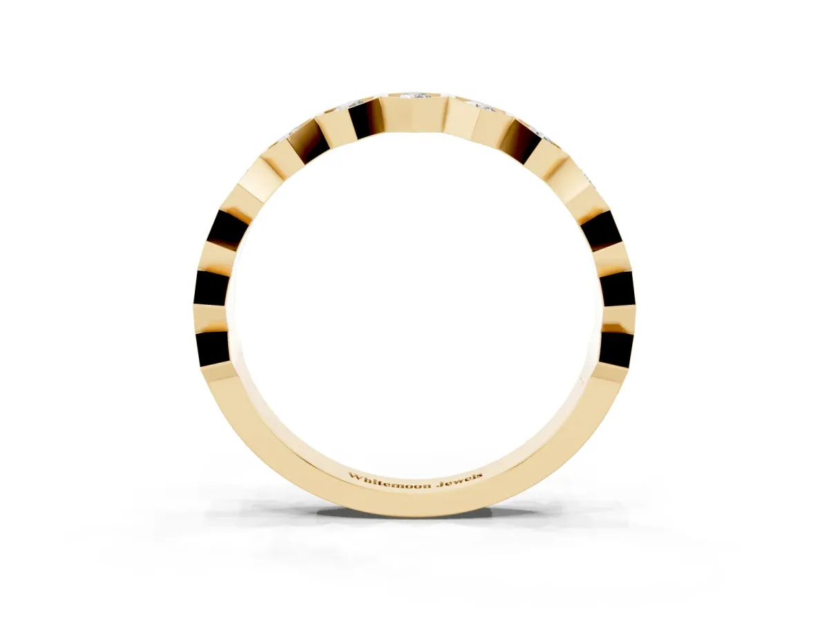 Hexagon Pave Diamond Eternity Band with Bezel Setting Yellow gold