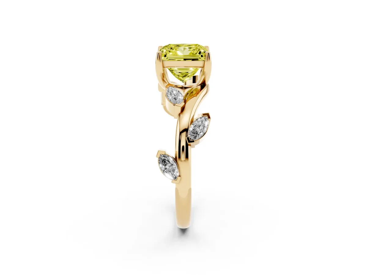 Fancy Yellow Princess Cut Solitaire Twisted Band Marquise Accent Prong Setting Ring Yellow gold