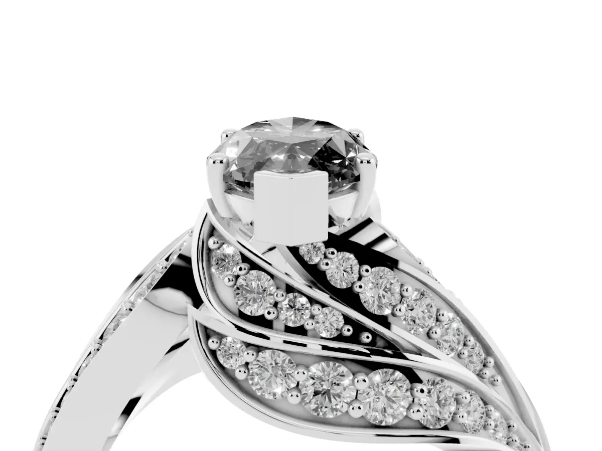 Fancy Black Marquise Cut Diamond Solitaire Ring with Prong Setting and Twisted Pavé Band Silver