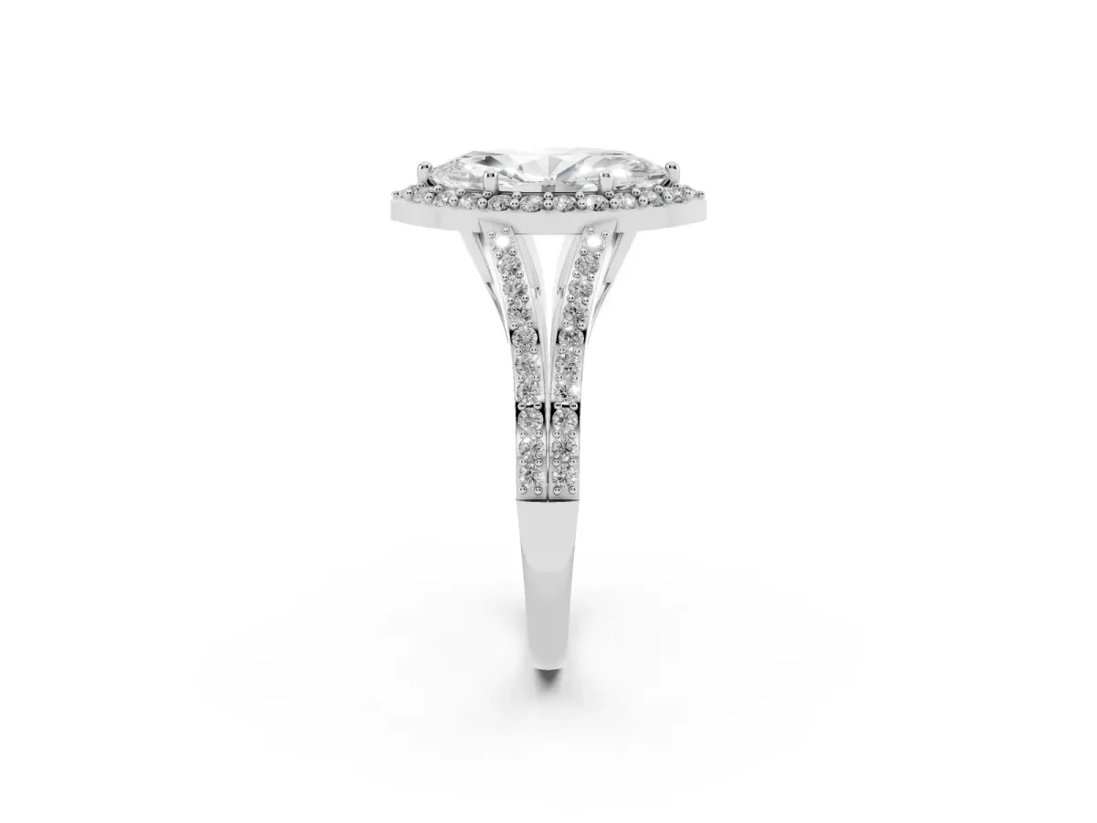 Marquise Cut Halo Split Shank Diamond Ring with Prong Setting Silver