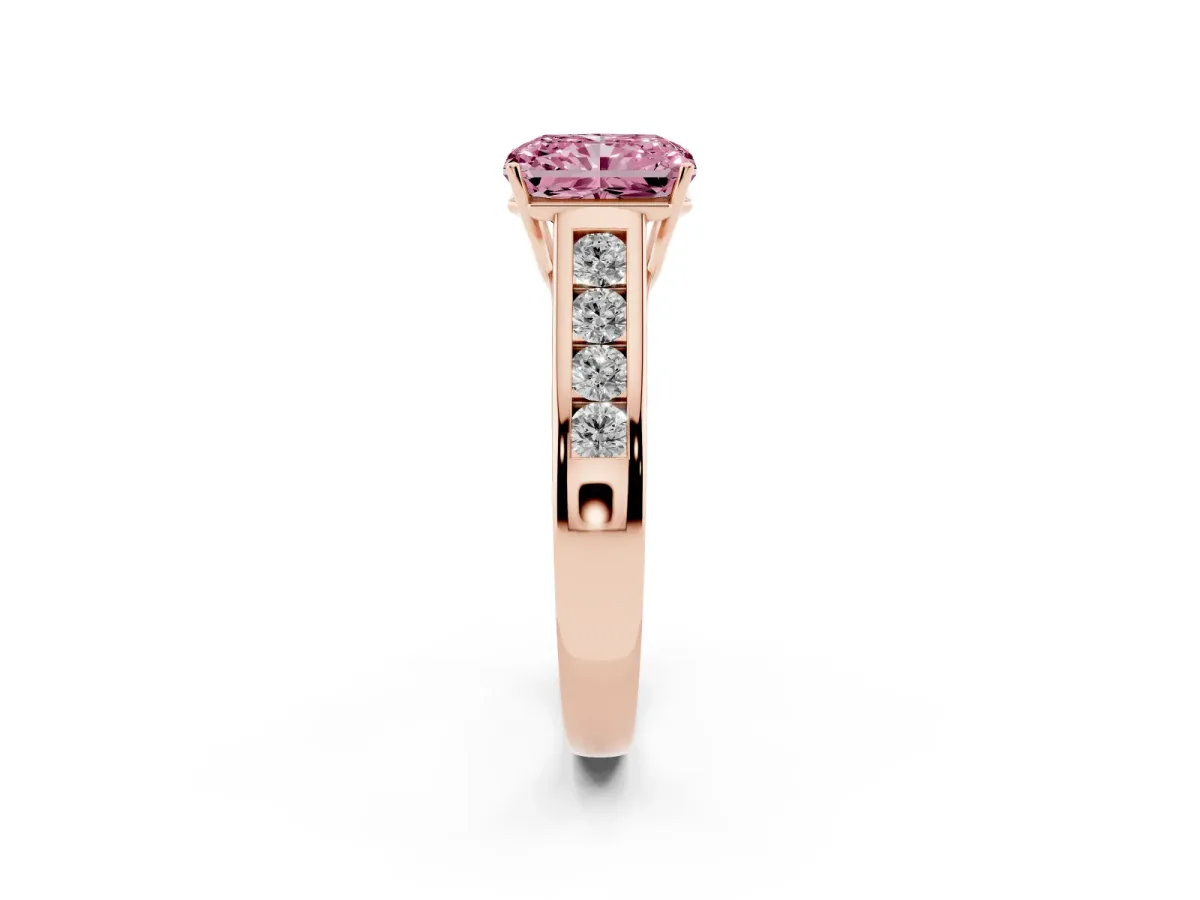 Fancy Pink Radiant Cut Solitaire Channel-Set Diamond Engagement Ring with Four-Prong Setting Rose gold