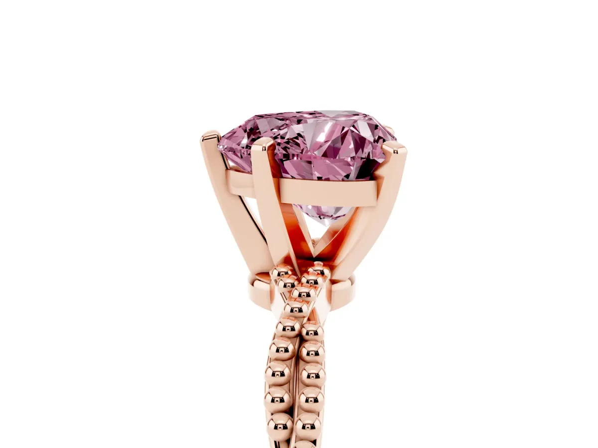 Fancy Pink Heart Cut Solitaire Twisted Band with Bead Prong Setting Rose gold