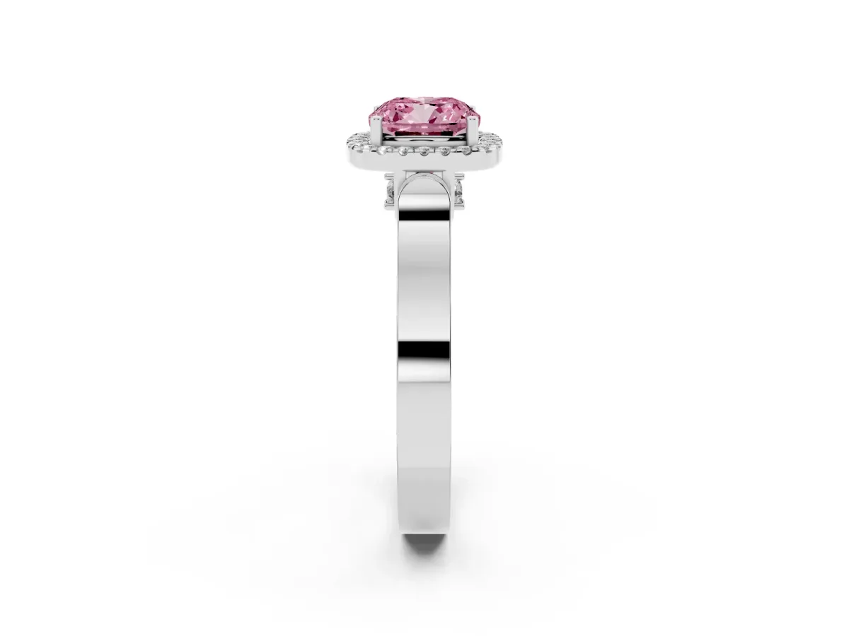 Fancy Pink Cushion Cut Halo Pave Split Shank Prong Setting Ring Silver