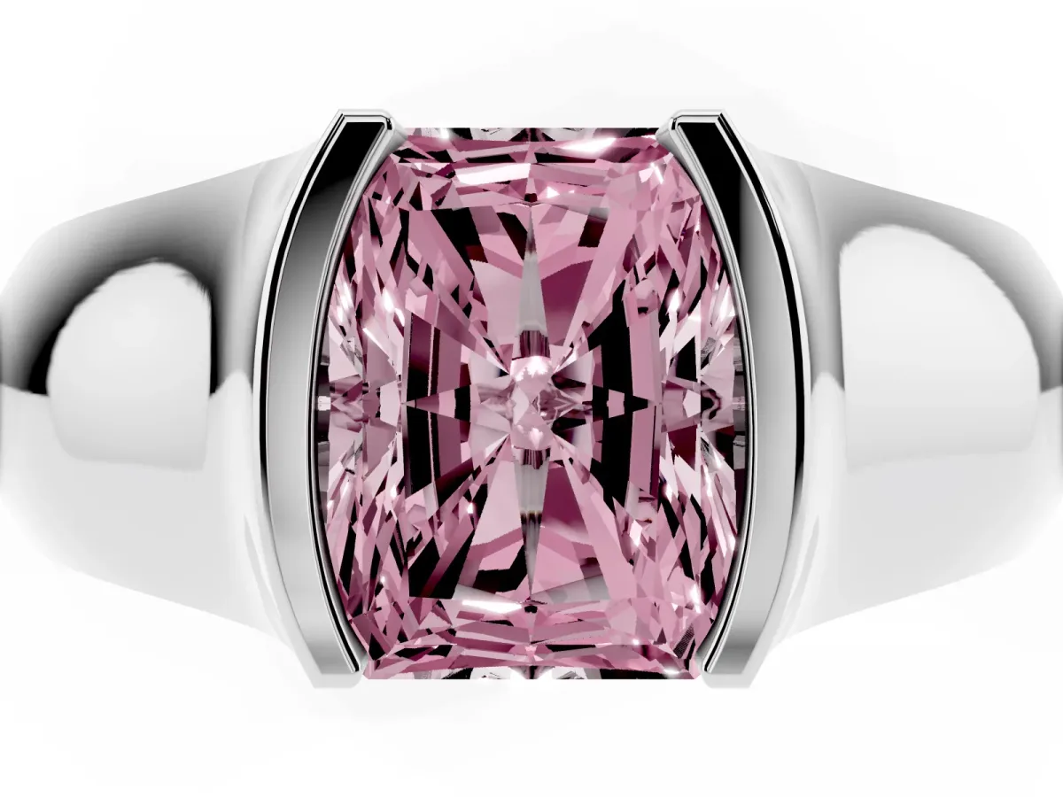 Fancy Pink Radiant Cut Solitaire Bezel Set Diamond Ring with Wide Band Silver