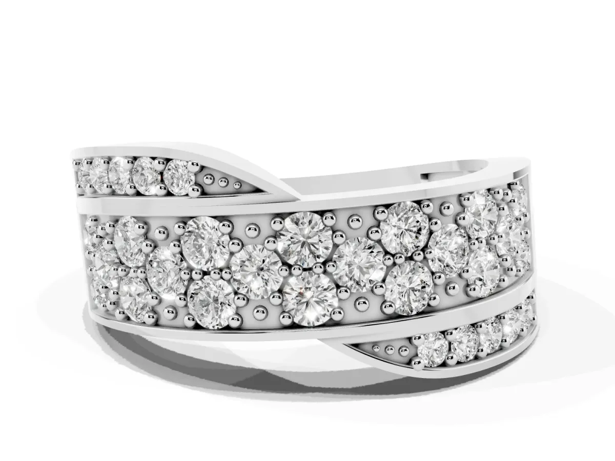Pavé Round Diamond Crossover Band with Bead Prong Setting Platinum