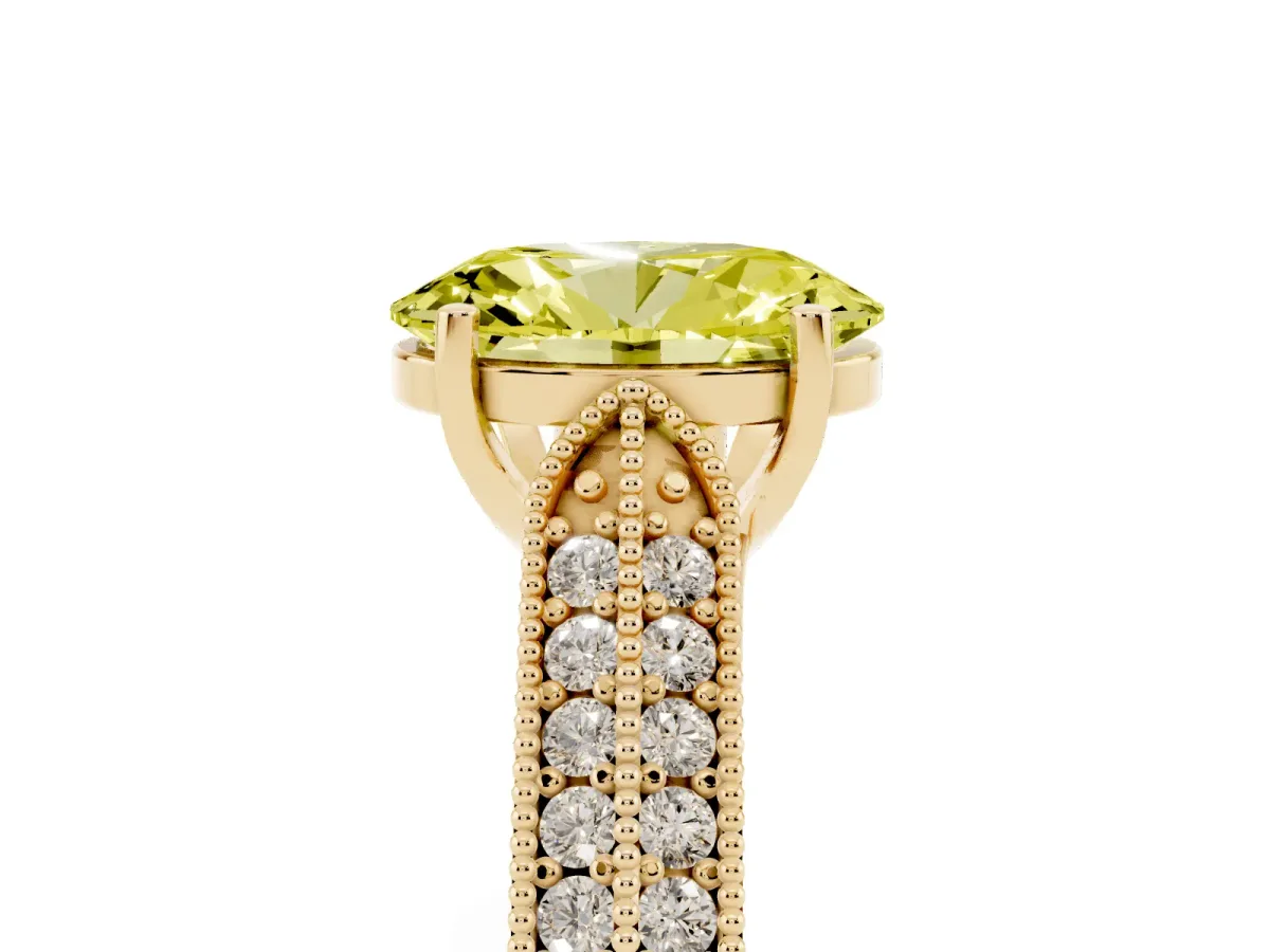 Fancy Yellow Oval Cut Cut Pave Split Shank Engagement Ring with Four-Prong Setting Yellow gold