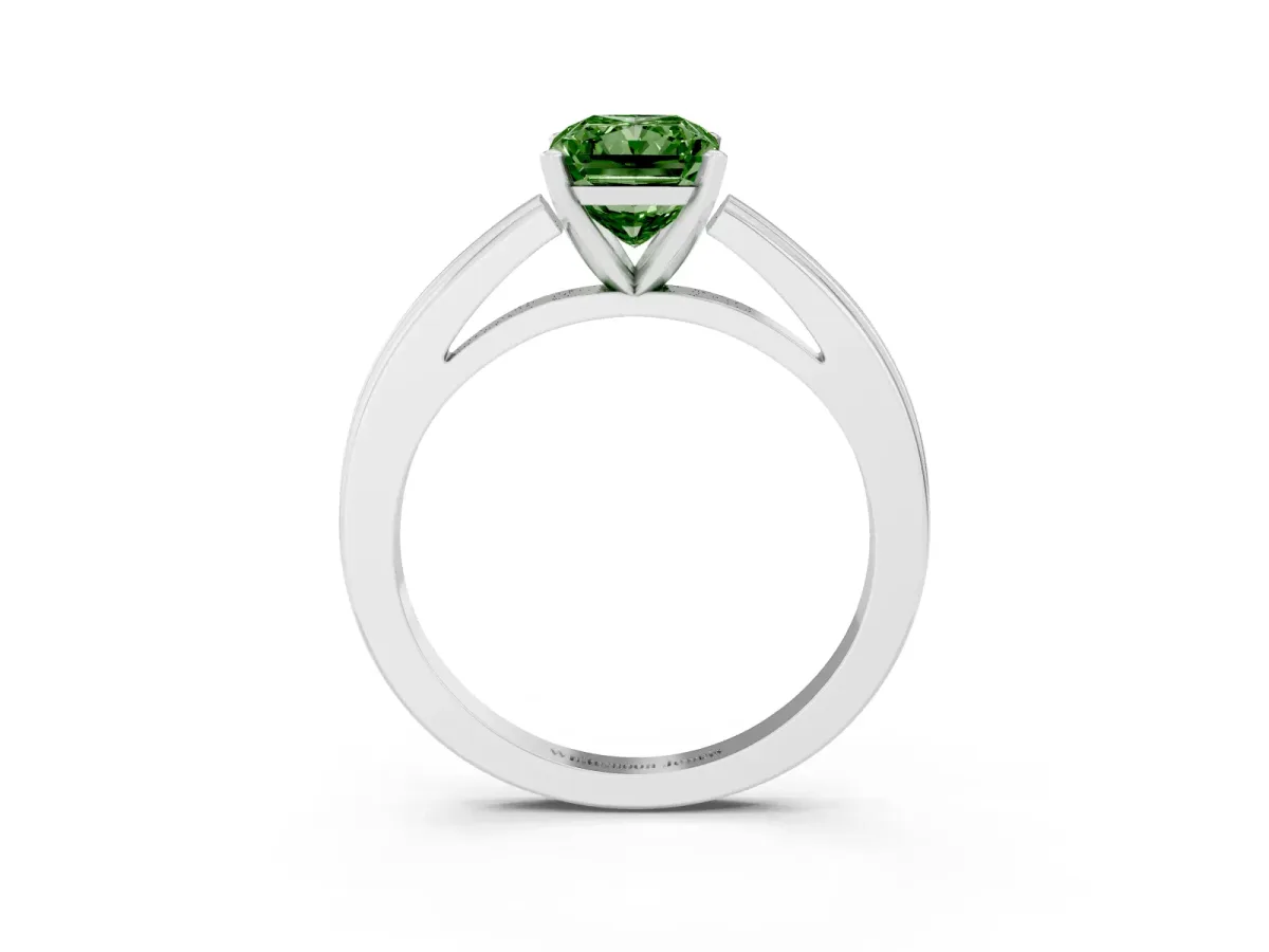 Fancy Green Radiant Cut Solitaire Diamond Ring with Four-Prong Setting and Classic Band Silver