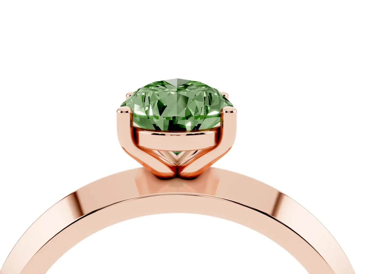 Fancy Green Pear Cut Cut Solitaire Engagement Ring with Flat Band and Four-Prong Setting Rose gold