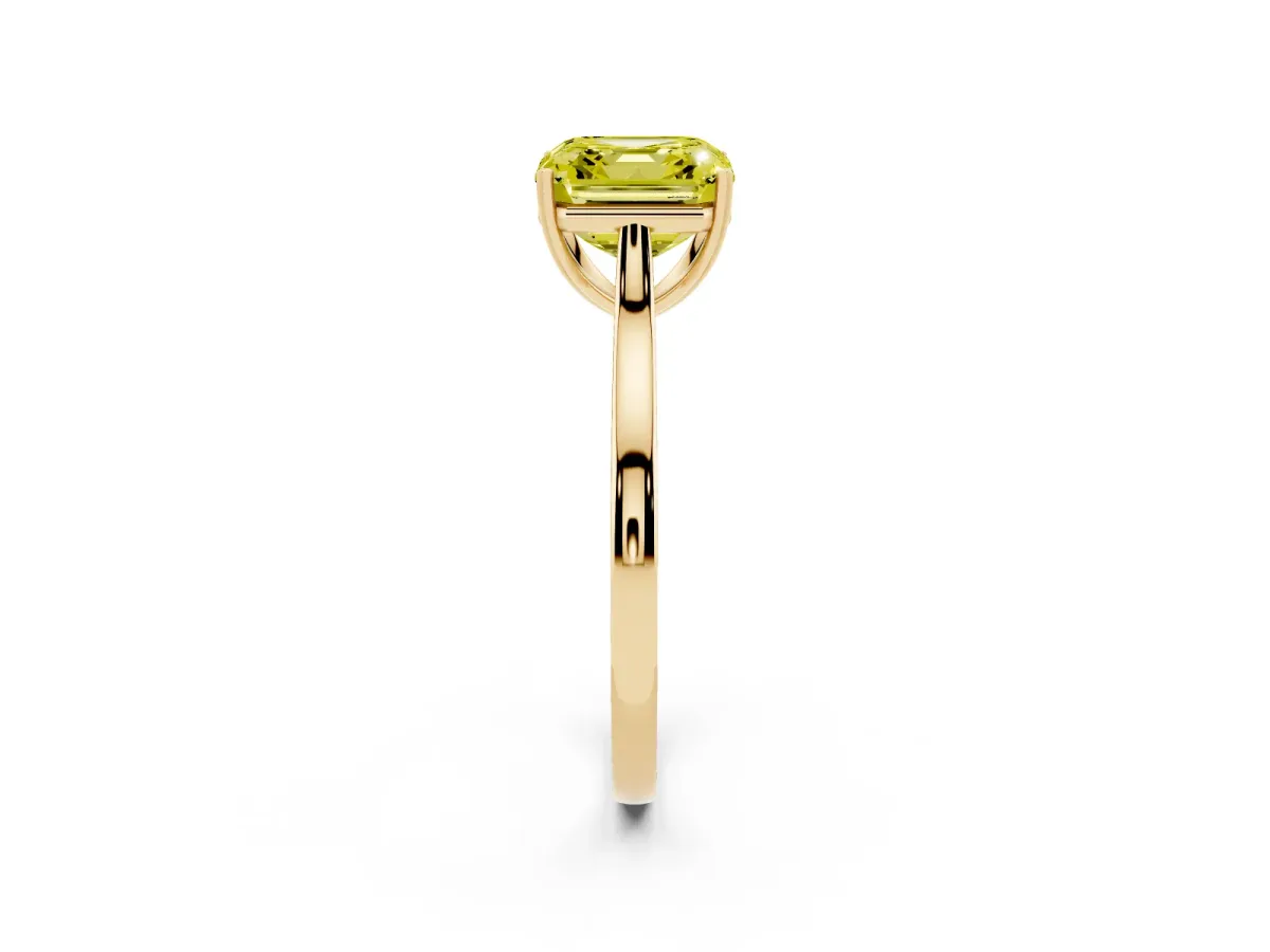 Fancy Yellow Asscher Cut Solitaire Heart Prong Engagement Ring with Tapered Band Yellow gold