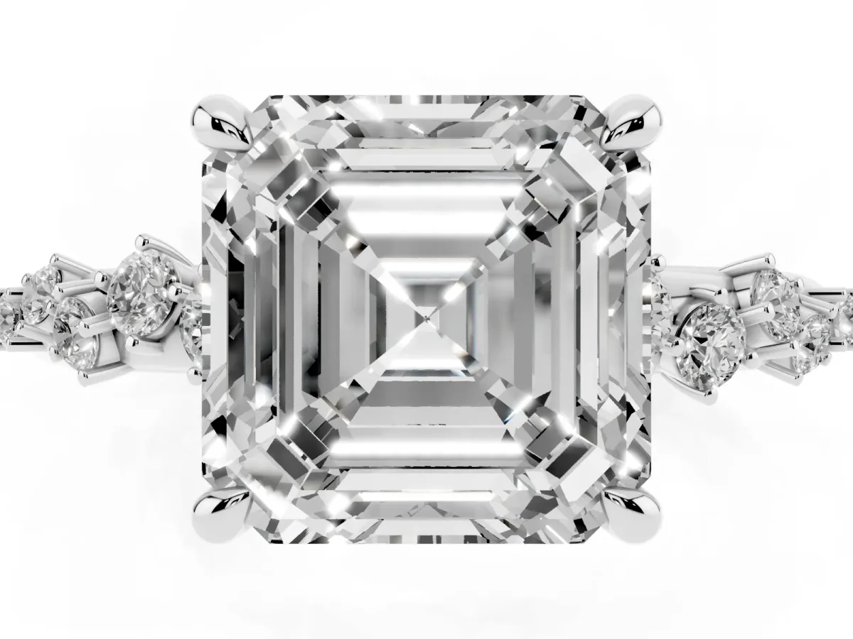 Asscher Cut Cut Diamond Vine Band with Four-Prong Setting Silver