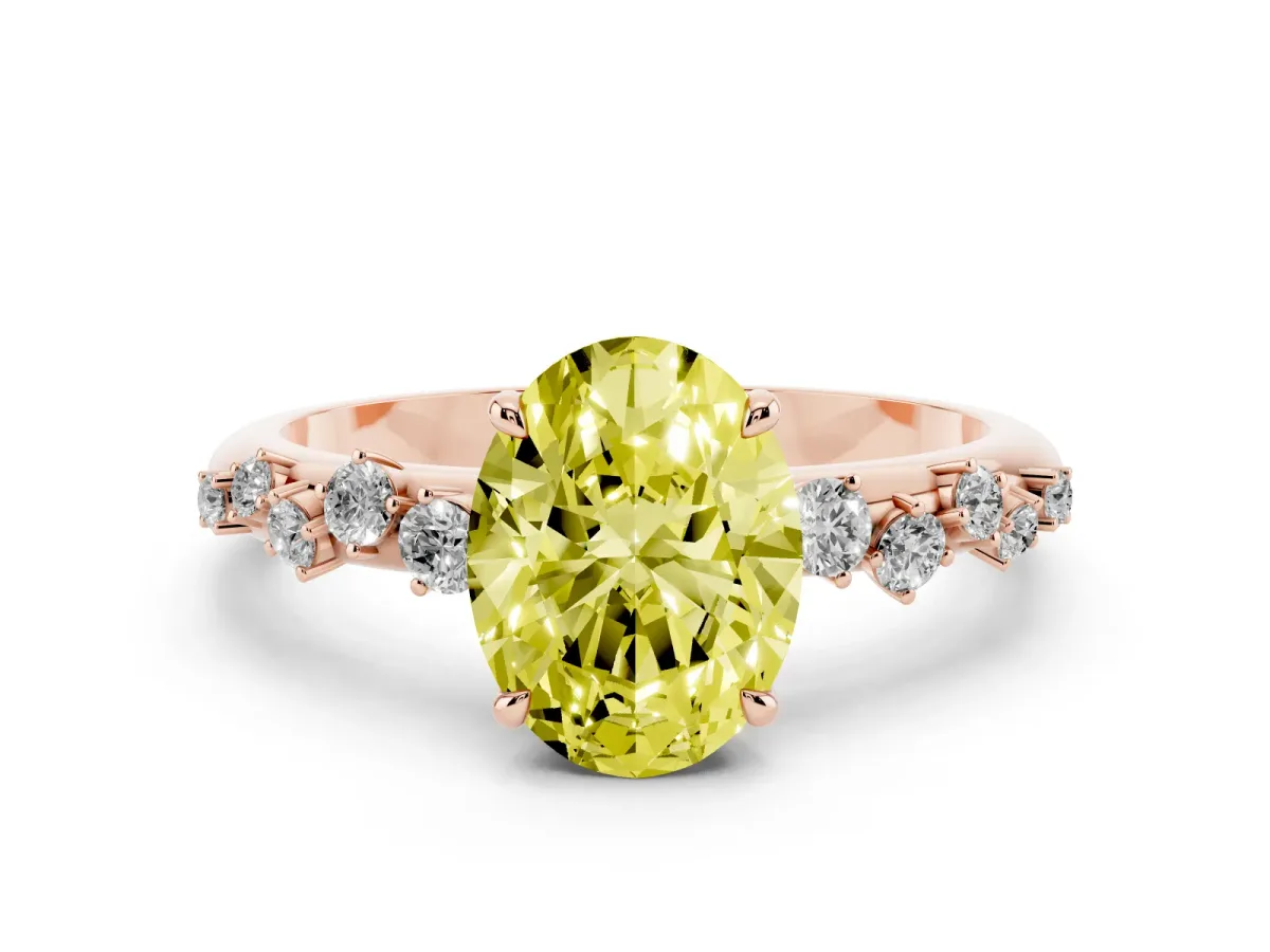 Fancy Yellow Oval Cut Diamond Cluster Prong-Set Solitaire Ring Rose gold