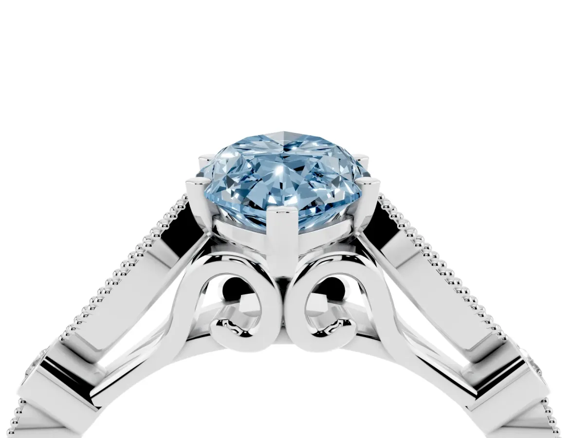 Fancy Blue Marquise Cut Cut Diamond with Milgrain Marquise and Bezel Accents on a Solitaire Band with Prong Setting Silver
