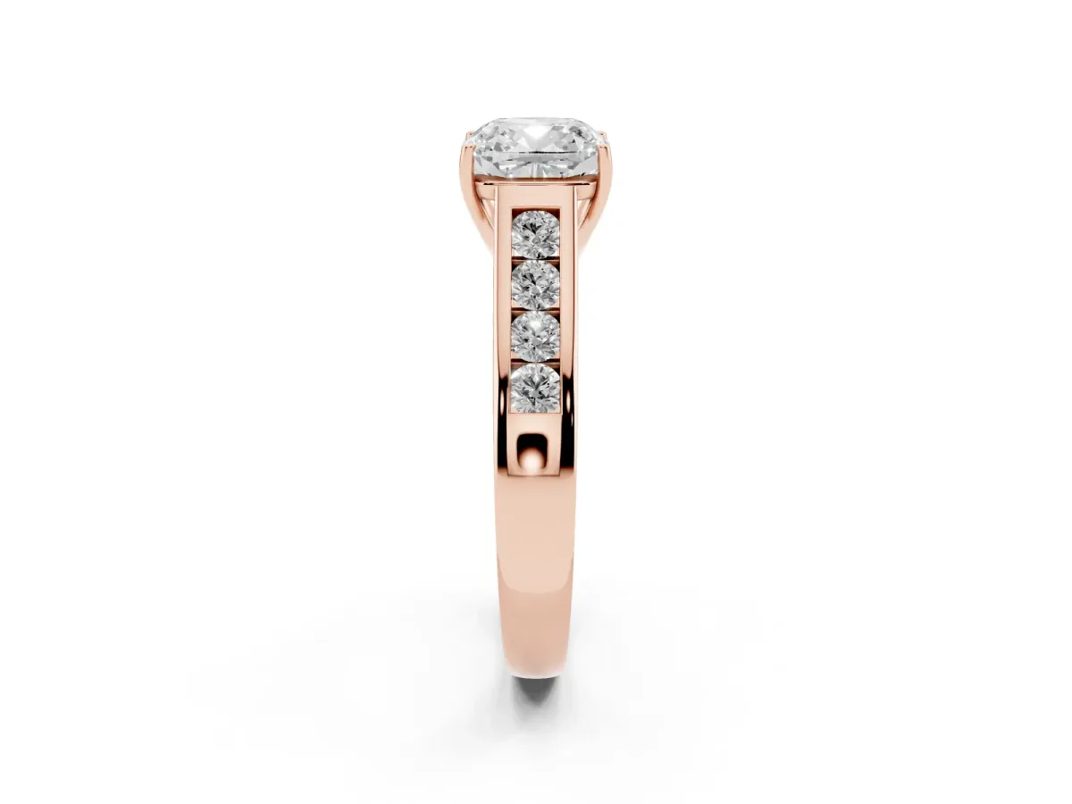 Cushion Cut Brilliant Channel-Set Solitaire Ring with Four-Prong Setting Rose gold