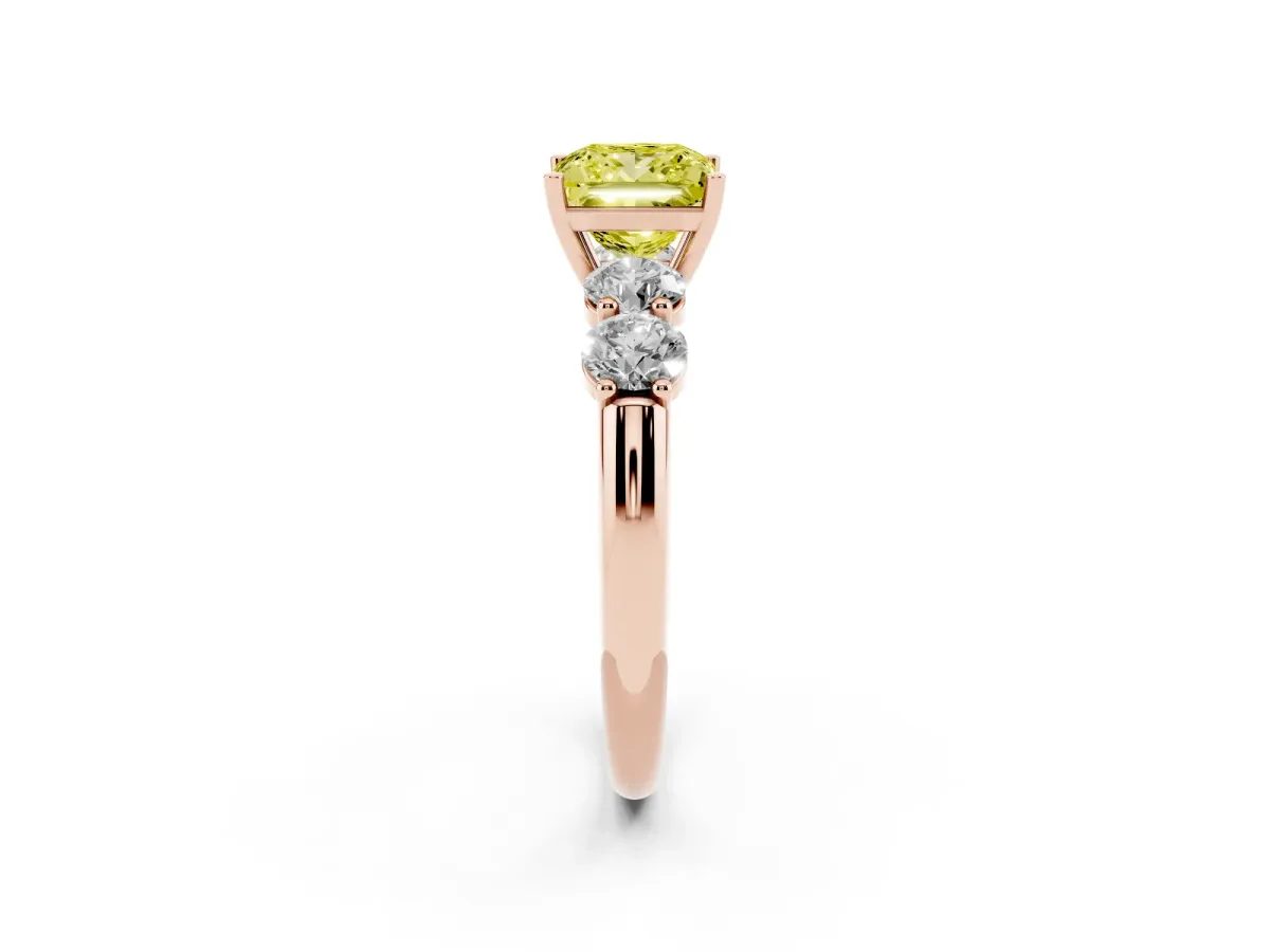 Fancy Yellow Princess Cut Cut Five-Stone Prong Set Diamond Ring with Classic Band Rose gold