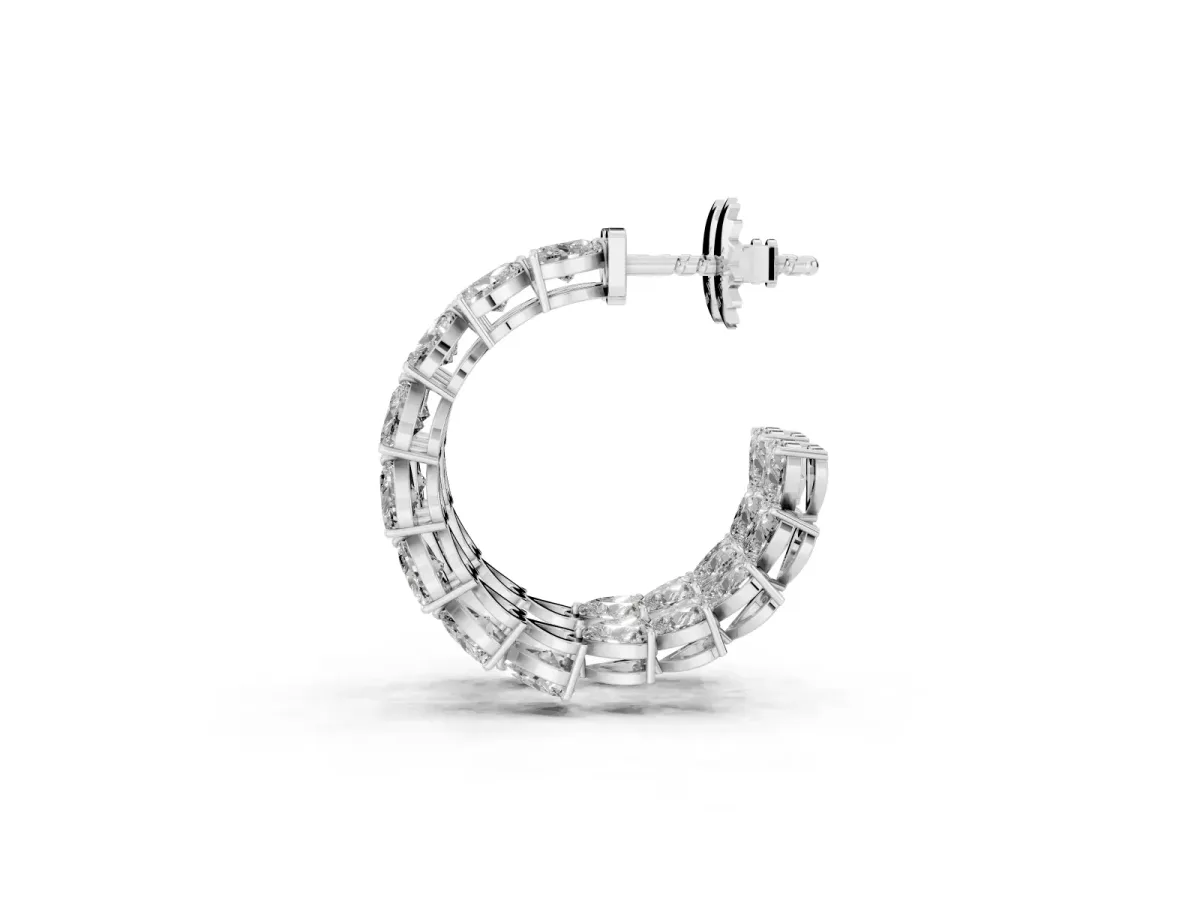 Heart Diamond Huggie Hoop Earrings Silver