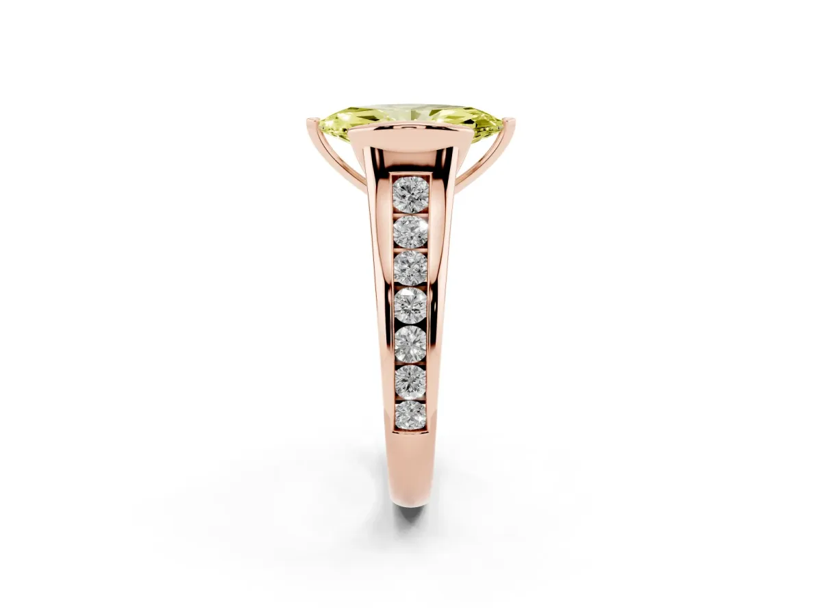 Fancy Yellow Marquise Cut Solitaire Bezel-Set Diamond Ring with Channel-Set Band Rose gold