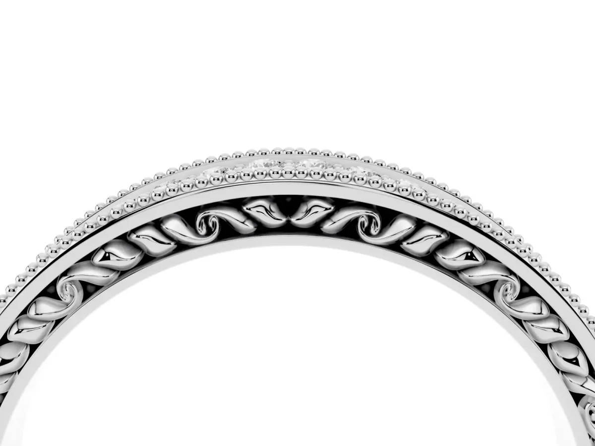 Pavé Round Diamond Eternity Band with Milgrain Edge Silver