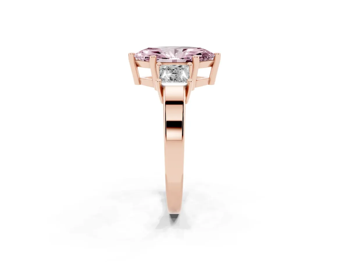 Fancy Pink Three-Stone Marquise Cut Cut Solitaire Ring with Prong Setting Rose gold