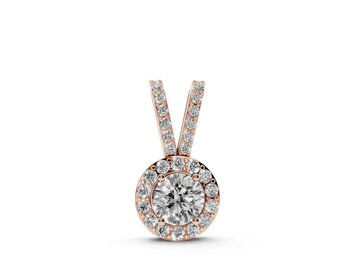 Round Halo Pendant with Prong Setting Rose gold