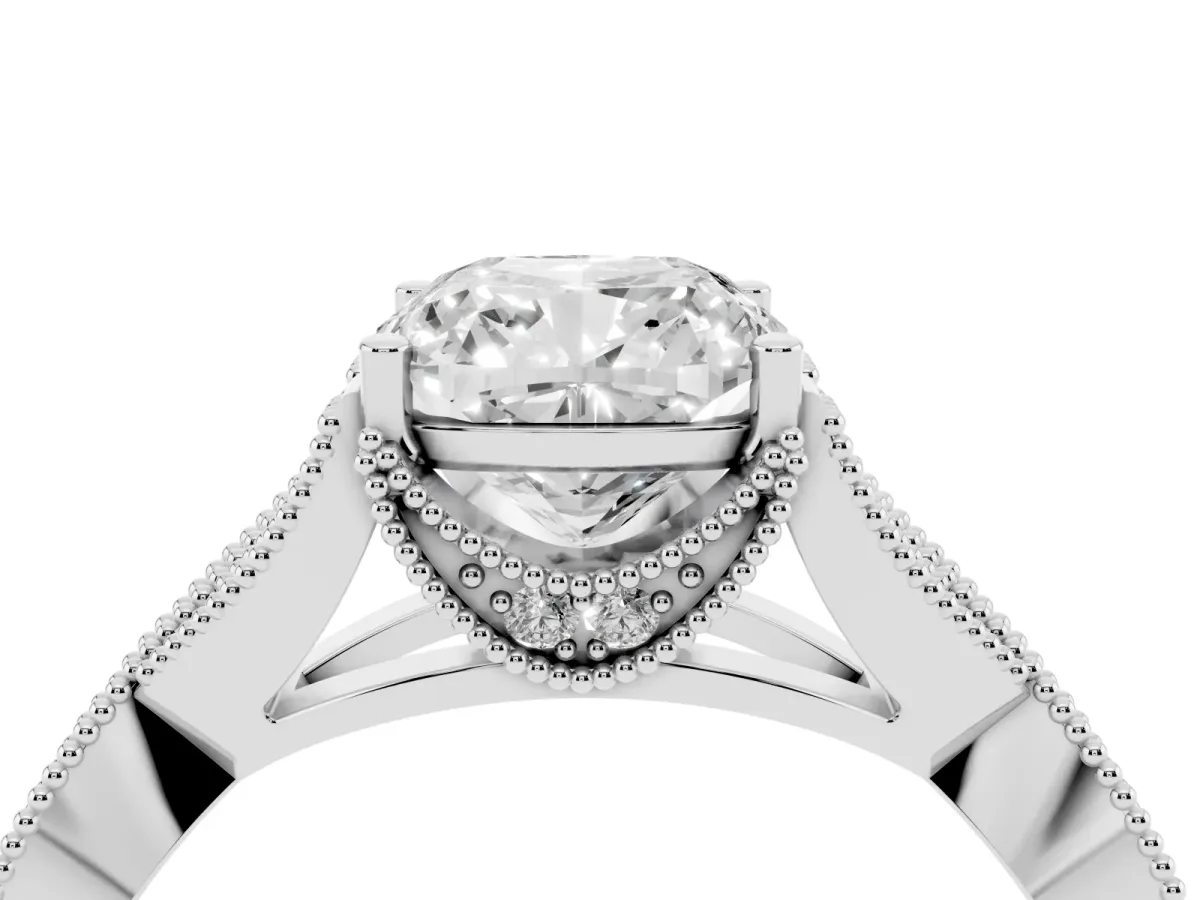 Cushion Cut Cut Diamond Twisted Band with Milgrain Pave Setting and Four-Prong Setting Silver