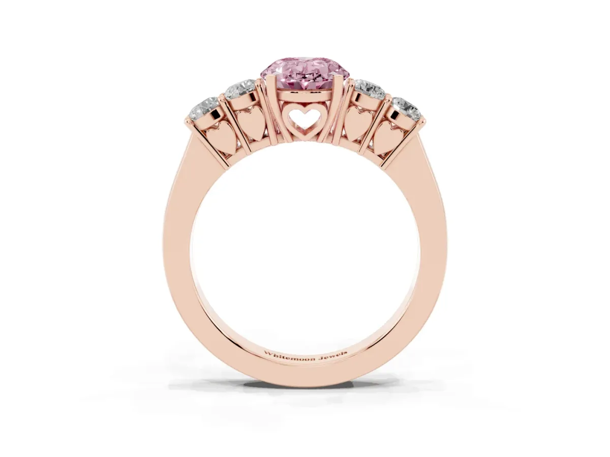 Fancy Pink Oval Cut Cut Diamond Five-Stone Prong Set White Gold Ring Rose gold