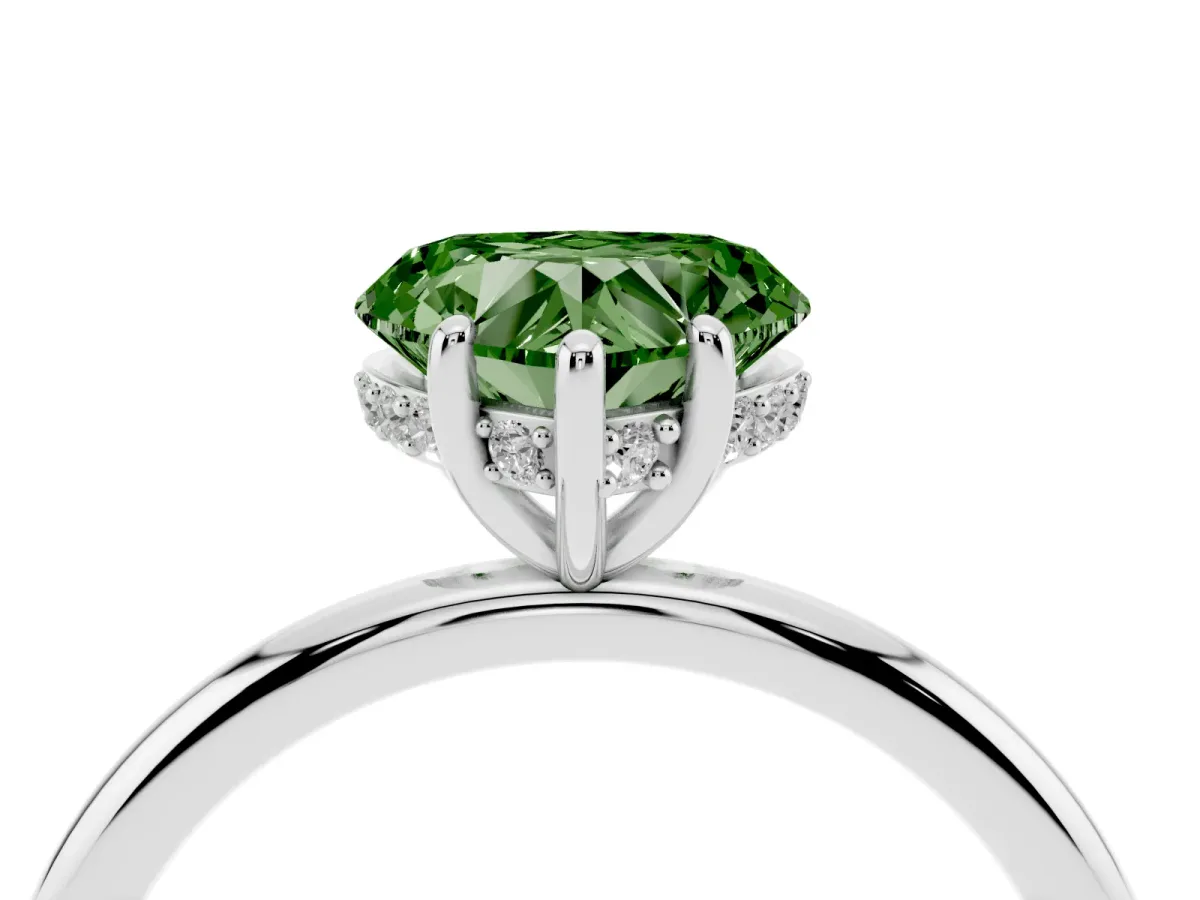 Fancy Green Heart Cut Solitaire Diamond Ring with a Classic Band and Four-Prong Setting Platinum