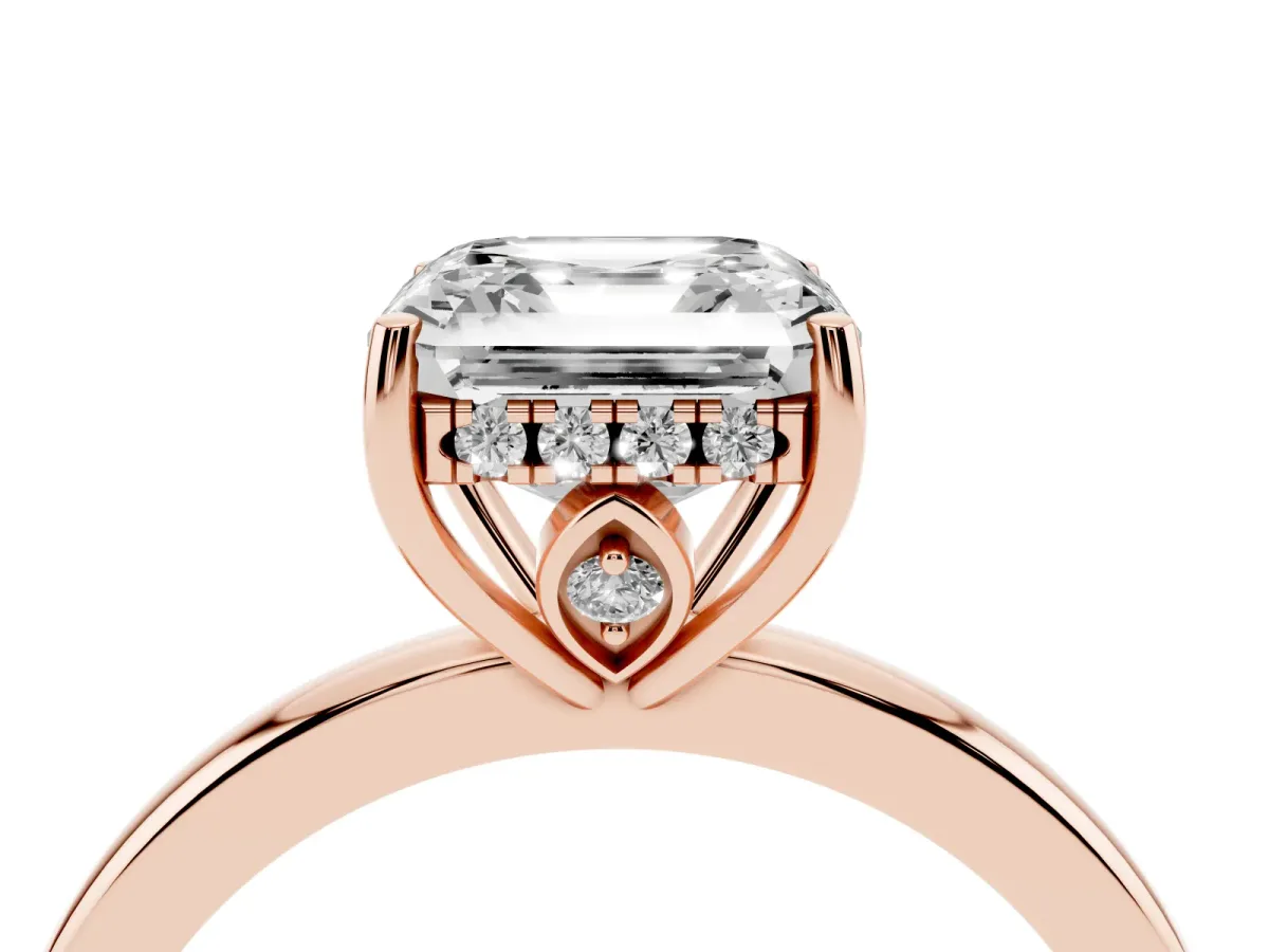 Asscher Cut Solitaire Diamond Ring with Prong Setting and Plain Band Rose gold