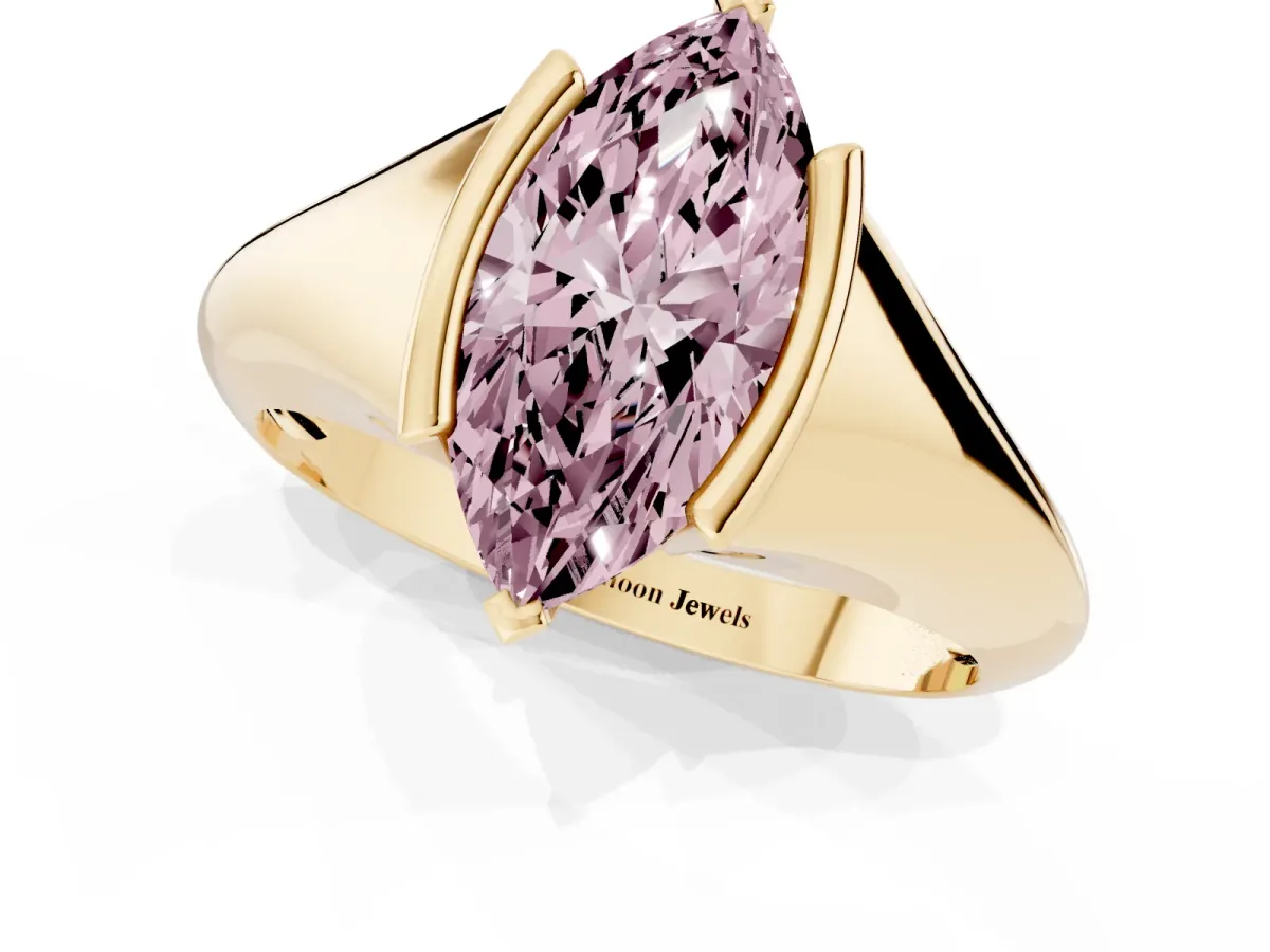 Fancy Pink Marquise Cut Solitaire Tension Set Diamond Ring Yellow gold