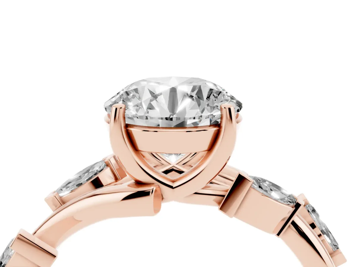 Round Cut Solitaire Twisted Band Marquise Accent Prong Setting Ring Rose gold