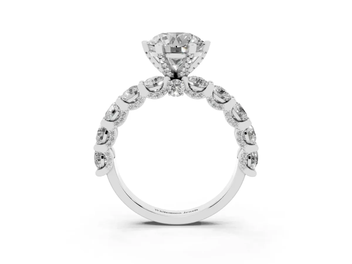 Round Diamond Mens Ring with Graduated Side Stones White gold