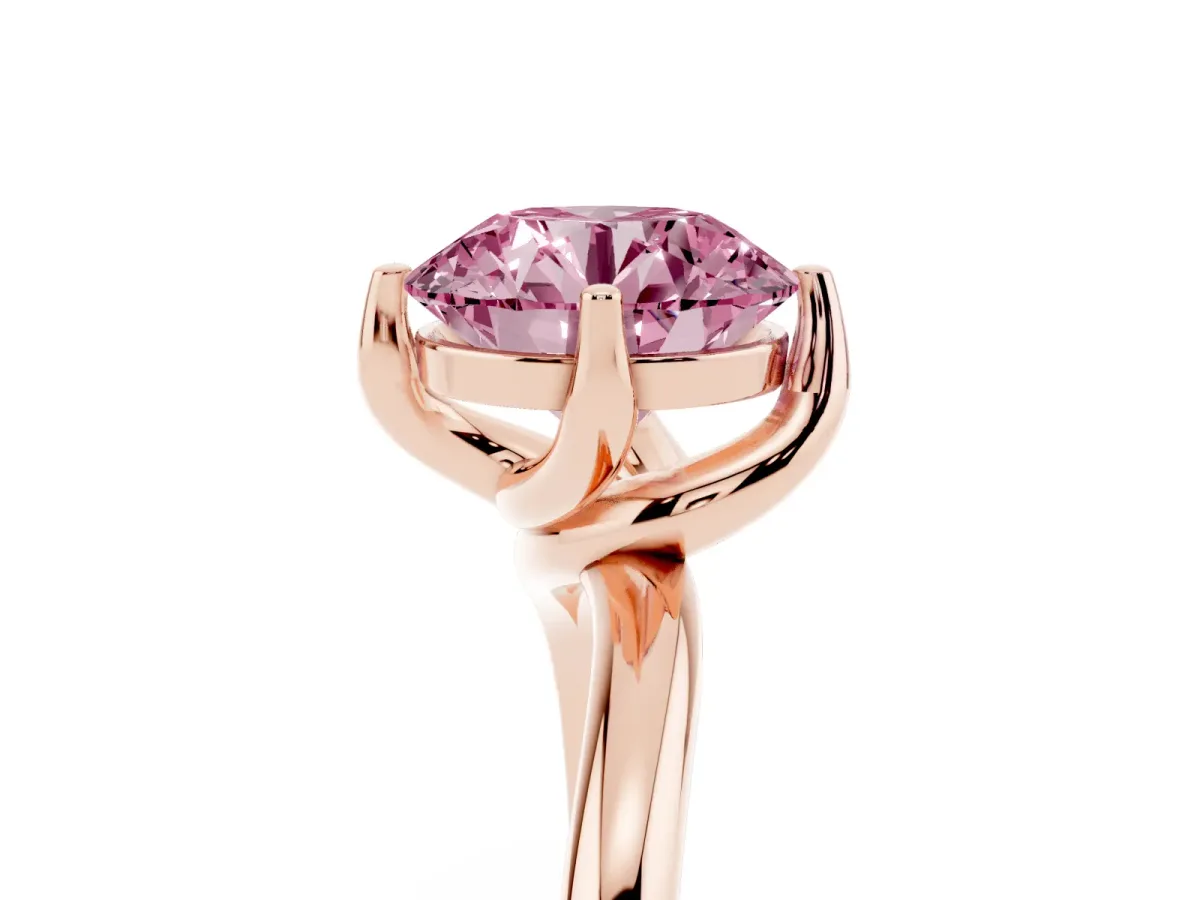 Fancy Pink Round Cut Diamond Solitaire Engagement Ring with Four-Prong Setting and Classic Band Rose gold